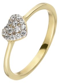 Jobo Damen Goldring "Herz", 56, Gelbgold 375, gelb, Gelbgold 375, Fingerringe, 375 Gold mit 11 Zirkonia