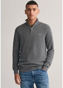 Gant Herren Troyer "COTTON PIQUE HALF ZIP", grau, casual, Gr. M, meliert, Strick, Obermaterial: 100% Baumwolle, Pullover, mit Piqué-Struktur