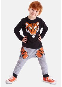 DENOKIDS Herren Hausanzug "Tiger Paws", Gr. 104, schwarz, 92% Baumwolle;8% Elasthan, bedruckt, Basic, Homewear-Sets, mit Tigeraufdruck