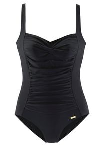Lascana Damen Badeanzug "Saphir", schwarz, Gr. 38, unifarben, Polyamid, Badeanzüge, mit Raffungen und Shaping-Effekt