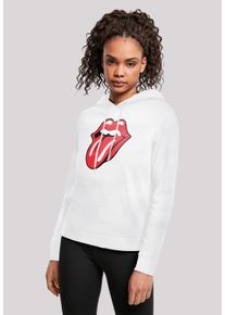 F4NT4STIC Damen Kapuzenpullover "The Rolling Stones Zunge", weiß, casual, Gr. L, Obermaterial: 50% Baumwolle, 50% Polyester, Pullover, Premium