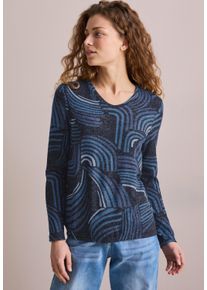 Cecil Damen Langarmshirt, blau, casual, Gr. XXL, bedruckt, Stoff, 67% Viskose, 28% Polyester, 5% Elasthan, Shirts, mit Elastiksaum