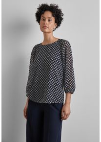 Street One Damen Hemdbluse, blau, casual, Gr. 36, gemustert, Stoff, 100% Polyester, Blusen, Rundhalsausschnitt