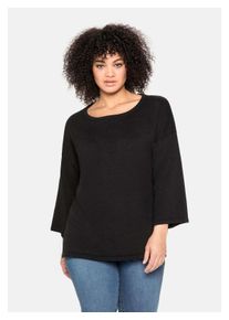 sheego Damen Rundhalspullover "Große Größen", schwarz, casual, Gr. 48, unifarben, Feinstrick, Obermaterial: 100% Baumwolle, Pullover, mit