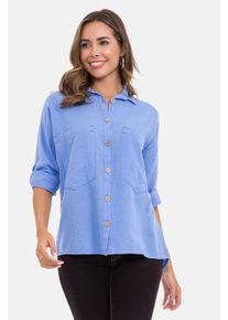 Cipo & Baxx CIPO & BAXX Damen Hemdbluse "Hemdbluse", blau, casual, Gr. L, unifarben, 70% Baumwolle;30% Leinen, Blusen, mit Kontrastnähten, WH132