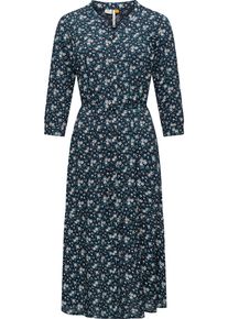 Ragwear Damen Maxikleid "Meve", blau, Gr. XL, Obermaterial: 100% Viskose, Kleider, Leichtes Langarmkleid mit Blumenmuster
