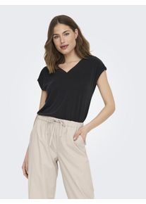 Only Damen V-Shirt "ONLFREE S/S MODAL V-NEC TOP BOX JRS NOOS", schwarz, casual, Gr. S, Jersey, Obermaterial: 70% Modal, 30% Polyester, Shirts