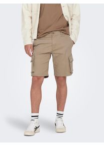 Only & Sons ONLY & SONS Herren Cargoshorts "ONSNEXT CARGO 4564 SHORTS", beige, Basic, Gr. S, unifarben, Obermaterial: 98% Baumwolle, 2% Elasthan, Hosen