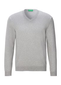 Herren V-Ausschnitt-Pullover, grau, casual, Gr. XS, United Colors Of Benetton, unifarben, Strick, Obermaterial: 100% Baumwolle, Pullover, mit