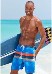 Chiemsee Herren Badeshorts, blau, Gr. S, bedruckt, Colorblocking, Microfaser, Polyester, Badehosen, elastischer Bund, mit Außenkordel, mit seitlichen