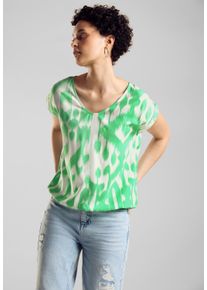 Street One Damen Kurzarmbluse, grün, casual, Gr. 46, bedruckt, Stoff, 100% Viskose, Blusen, abgerundeter V-Ausschnitt