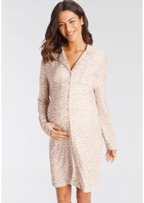 Lascana Damen Umstandsnachthemd, Gr. 32, beige, Single Jersey, Obermaterial: 95% Viskose, 5% Elasthan, gemustert, animal-print, Basic, Kleider, mit