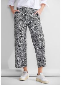 Street One Damen Marlene-Hose, schwarz, casual, Gr. 36, bedruckt, Stoff, 75% Polyamid, 25% Elasthan, Hosen, mit Wide Legs