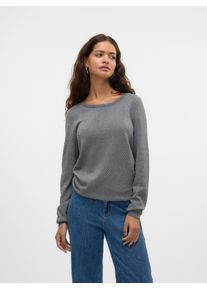 Véro Moda VERO MODA Damen Rundhalspullover "VMCARE SHINE LS O-NECK PULLOVER", grau, modisch, Gr. XS, unifarben, glänzend, Strick, Obermaterial: 88% Baumwolle,
