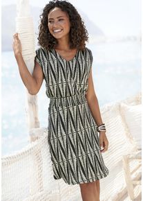 Lascana Damen Jerseykleid, schwarz, modisch, Gr. 34, bedruckt, Jersey, Obermaterial: 100% Viskose, Kleider, mit breitem Smokbund, kurzes Sommerkleid