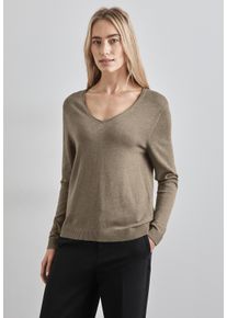 Street One Damen Strickpullover, beige, casual, Gr. 38, unifarben, Stoff, 60% Viskose, 40% Baumwolle, Pullover, mit V-Ausschnitt