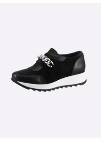 Heine Damen Sneaker, Gr. 38, schwarz, Leder, Glattleder, Veloursleder, sportlich, Schuhe