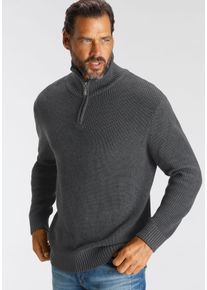 H.I.S. H.I.S Herren Troyer, grau, Basic, Gr. XL, meliert, Strick, Obermaterial: 50% Baumwolle, 50% Polyacryl, Pullover, mit Logo-Reißverschluss