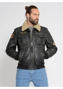 Mustang Herren Lederjacke "Karlstad", schwarz, Gr. S, Obermaterial: 100% Leder, Rind / Pelzimitat: 100% Polyester / Futter: 100% Polyester /