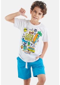 DENOKIDS Herren Hausanzug "Vacation", Gr. 140, weiß, 95% Baumwolle;5% Elasthan, bedruckt, casual, Homewear-Sets, mit Print