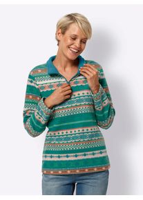 Damen Fleeceshirt "Fleece-Shirt"smaragd, sand, bedruckt, Gr. 52, gemustert, mehrfarbig, Norwegermuster, 100% Polyester, Shirts