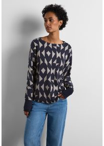 Street One Damen Langarmshirt, blau, casual, Gr. 44, bedruckt, Stoff, 64% Polyester, 33% Viskose, 3% Elasthan, Shirts, mit U-Boot-Ausschnitt