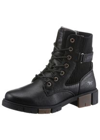 Mustang Shoes Damen Schnürstiefelette, Gr. 37, schwarz, Lederimitat, Elastischer Einsatz, unifarben, klassisch, Schuhe, Boots, Winterstiefel mit