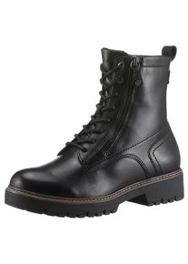 Tamaris Damen Schnürboots, Gr. 37, schwarz, Glattleder, Lederimitat, unifarben, modisch, Schuhe, Blockabsatz, Schnürstiefelette, Combat-Boots mit