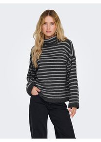 Only Damen Rollkragenpullover "ONLTALIO LS STRIPE ROLLNECK BF KNT", grau, modisch, Gr. S, gestreift, meliert, Strick, Obermaterial: 75% Polyacryl,