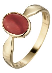 Jobo Damen Goldring, 52, Gelbgold 333, gold, Gelbgold 333, Fingerringe, 333 Gold mit Koralle