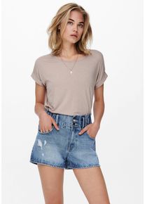 Only Damen T-Shirt "ONLMOSTER S/S O-NECK TOP NOOS JRS", beige, casual, Gr. XL, unifarben, Jersey, Obermaterial: 75% Viskose, 20% Polyester, 5%
