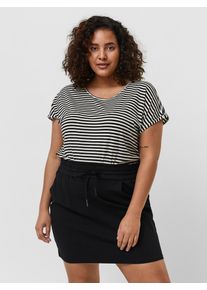Vero Moda CURVE Damen Kurzarmshirt "VMAVA PLAIN SS TOP STRIPE GA NOOS CURVE"schwarz stripes:pristine, modisch, Gr. S, gestreift, Jersey,
