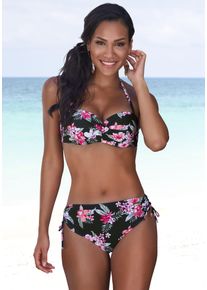 Lascana Damen Bikini-Hose "Santini", schwarz, Gr. 36, floral, Recycling-Polyamid, Badehosen, im floralen Design
