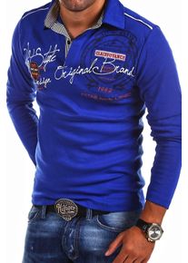 behype Herren Poloshirt "Ambition", blau, casual, Gr. M, bedruckt, bestickt, unifarben, 100% Baumwolle, Shirts, mit Hemdkragen und Prints