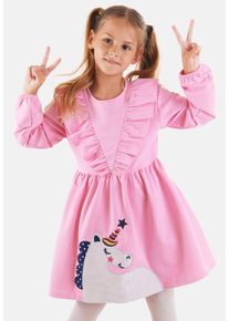 DENOKIDS Mädchen Shirtkleid "Glitter Unicorn", pink, casual, Gr. 98, unifarben, 100% Baumwolle, Kleider, mit Einhorn-Applikation in Glitzerstoff
