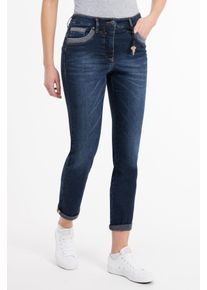 Recover Pants Damen Slim-fit-Jeans "Luna", blau, casual, Gr. 44, unifarben, 97% Baumwolle;3% Elasthan, Jeans, mit Stickerei auf den Gesäßtaschen