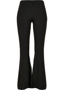 Urban Classics Damen Stoffhose "Urban Classics Damen Ladies Flared Pin Stripe Pants", schwarz-weiß, Gr. 5XL, gestreift, 68% Polyester, 29% Viskose,