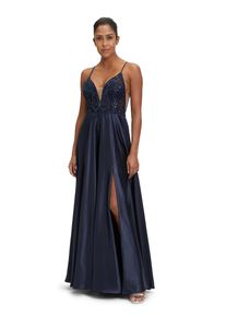 Vera Mont Damen Abendkleid "Vera Mont Abendkleid mit Placement", blau, festlich, Gr. 44, Tüll, Satin, Obermaterial: 95% Polyester, 5% Elasthan.