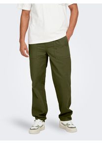 Only & Sons ONLY & SONS Herren Stoffhose "ONSSINUS LOOSE 0194 PANT", grün, Basic, Gr. S, unifarben, Web, Obermaterial: 100% Baumwolle, Hosen