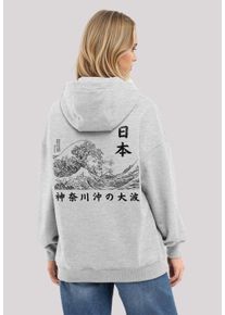 F4NT4STIC Damen Kapuzenpullover "Kanagawa Welle Golden Gai", grau, casual, Gr. XS, Obermaterial: 80% Baumwolle, 20% Polyester, Pullover, Premium