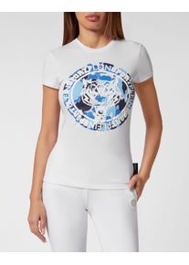 Plein Sport Damen T-Shirt "Carbon Tiger"0107, weiß, lightblau, Gr. M, Obermaterial: 100% Baumwolle, Shirts