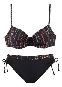 Buffalo Damen Bügel-Bikini, schwarz, Gr. 38, bedruckt, Polyamid, Bikini-Sets, mit höher geschnittener Hose