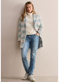 Cecil Damen Langmantel, blau, casual, Gr. XL, kariert, Stoff, 100% Polyester, Mäntel, mit aufgenähten Taschen
