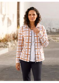 Casual Looks Damen Fleecejacke, gelb, Gr. 42, gemustert, mehrfarbig, kariert, 100% Polyester, Jacken