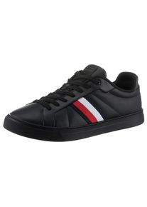 Tommy Hilfiger Herren Sneaker "ICON COURT LTH STRIPES", Gr. 44, schwarz, Leder, Textil, unifarben, sportlich, Schuhe, Schnürschuh, Freizeitschuh,