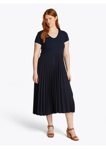 Damen Blusenkleid "CRV CONTRAST SOFT V-NK DRESS", blau, casual, Gr. 46, Tommy Hilfiger Curve, unifarben, Web, Obermaterial: 96% Baumwolle, 4%