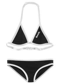 Bench. Kinder Triangel-Bikini, schwarz-weiß, Gr. 122, Polyamid, Bikini-Sets, mit Logoprint an Top und Hose