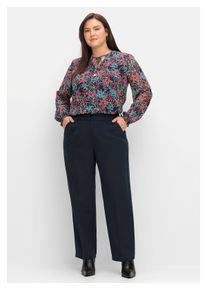 sheego Damen Stretch-Hose "Große Größen", blau, klassisch, Gr. 52, unifarben, Obermaterial: 86% Polyester, 14% Elasthan, Hosen, mit Bügelfalten, in