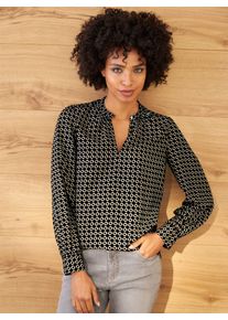 Heine Damen Druckbluse, gelb, Gr. 38, bedruckt, gemustert, mehrfarbig, ethno, 100% Polyester, Blusen
