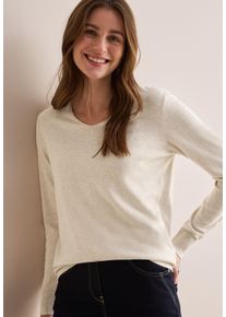 Cecil Damen Strickpullover, beige, casual, Gr. L, meliert, Strick, Obermaterial: 60% Baumwolle, 40% Viskose, Pullover, mit V-Ausschnitt